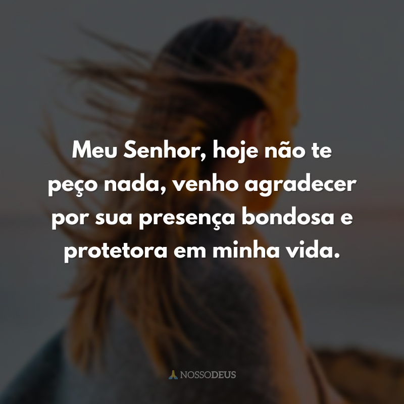 Meu Senhor, hoje não te peço nada, venho agradecer por sua presença bondosa e protetora em minha vida. 