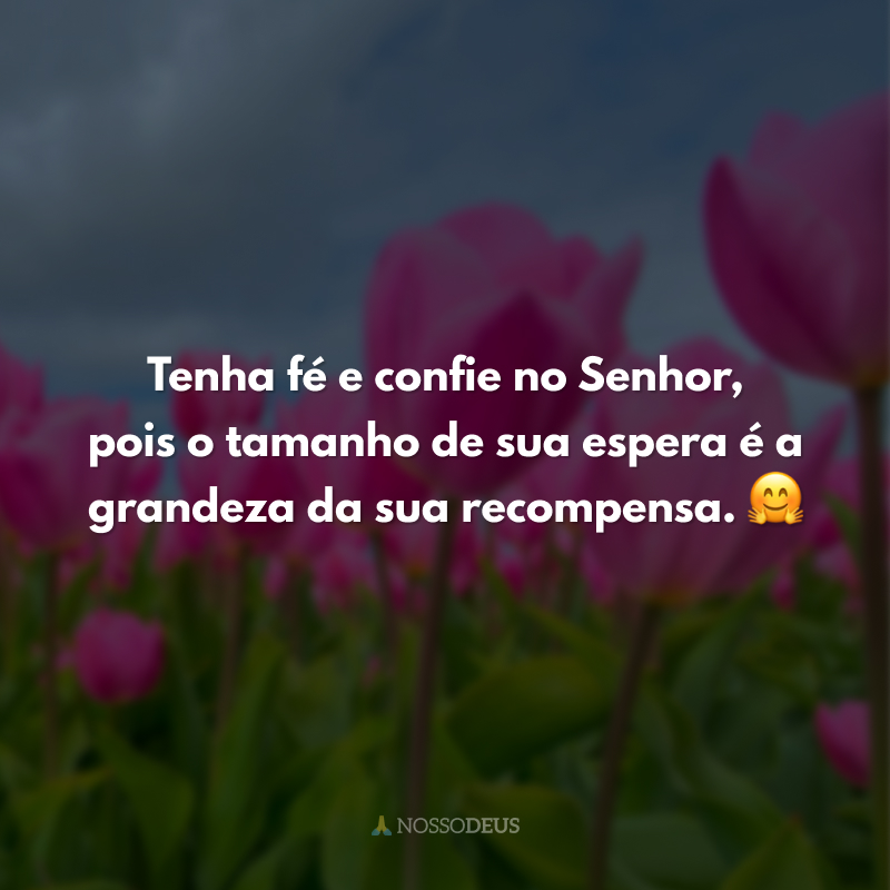 Tenha fé e confie no Senhor, pois o tamanho de sua espera é a grandeza da sua recompensa. 🤗