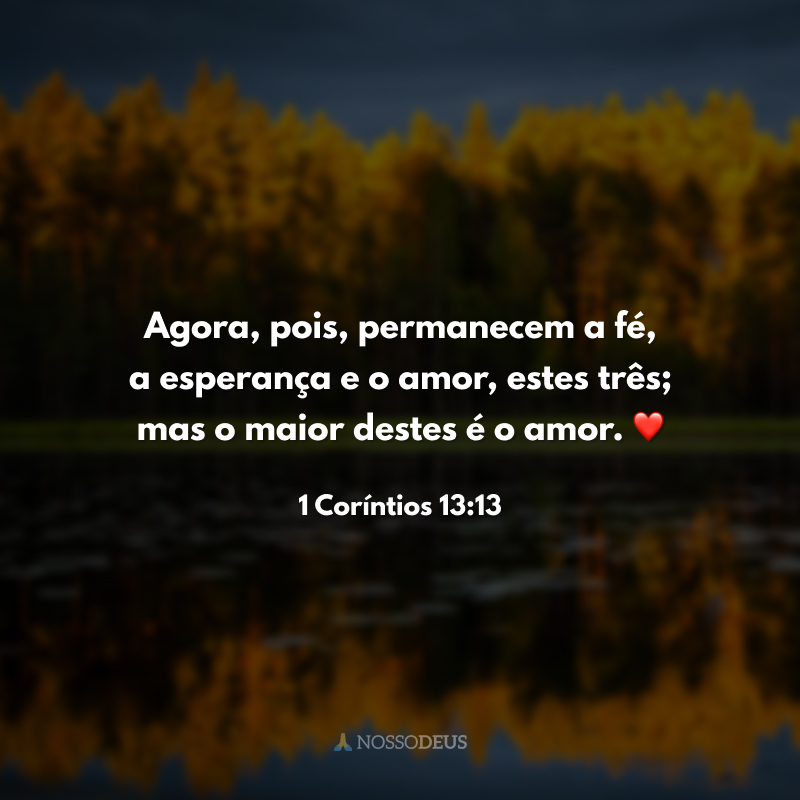 Agora, pois, permanecem a fé, a esperança e o amor, estes três; mas o maior destes é o amor. ❤