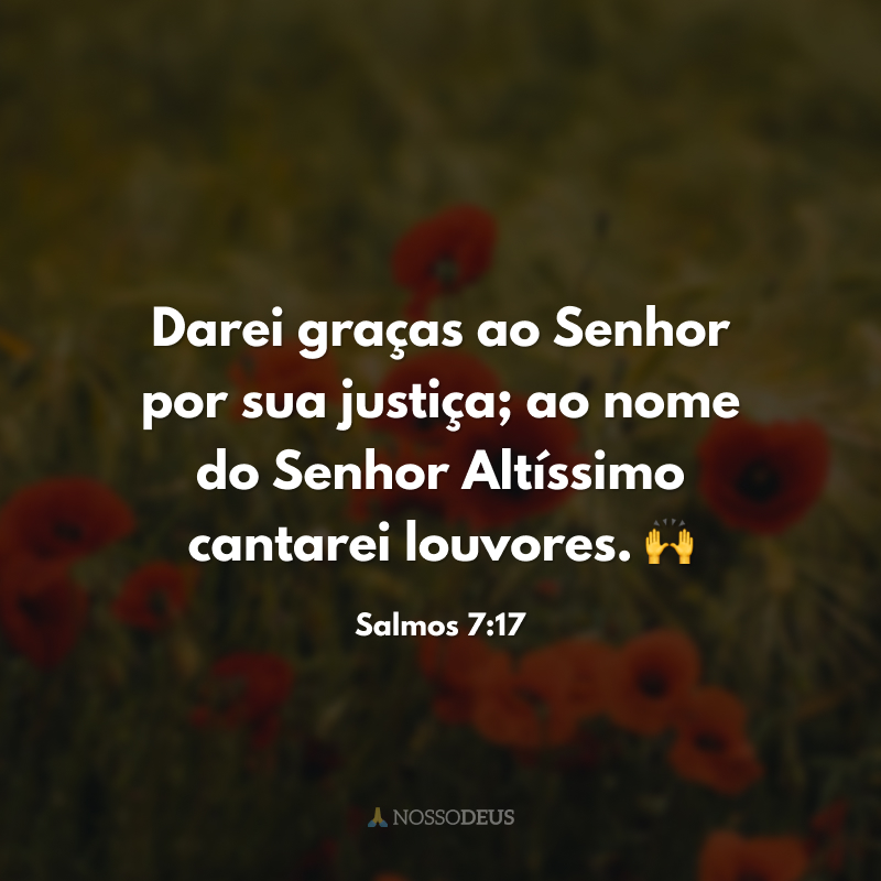 Darei graças ao Senhor por sua justiça; ao nome do Senhor Altíssimo cantarei louvores. 🙌