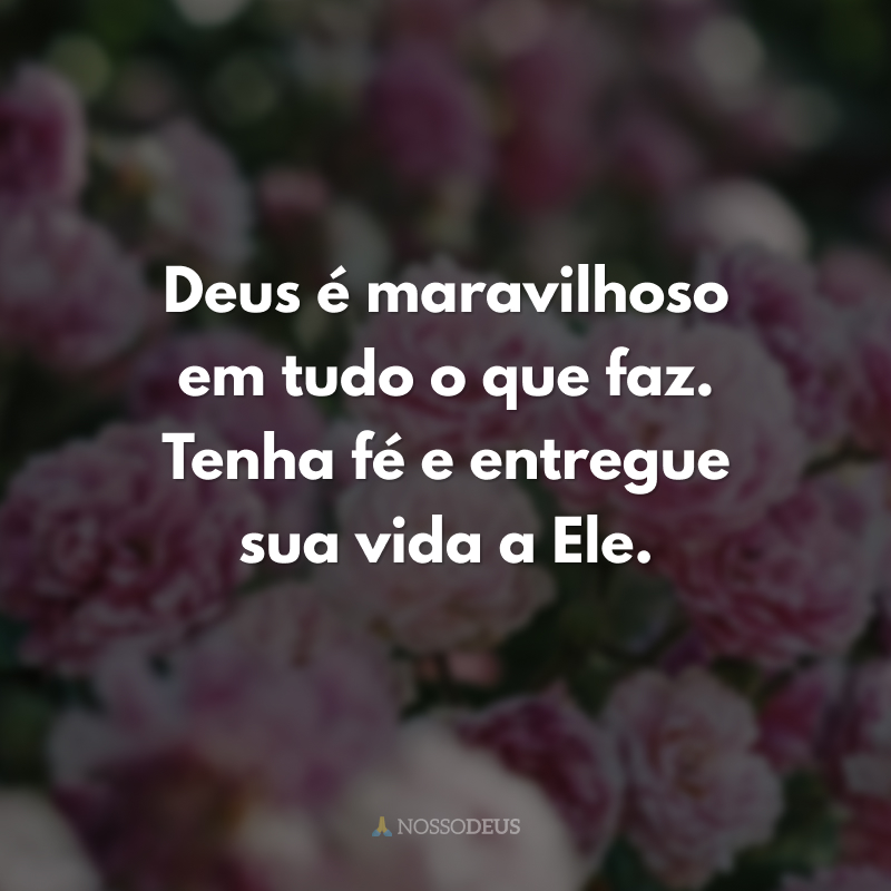 Deus é maravilhoso em tudo o que faz. Tenha fé e entregue sua vida a Ele.