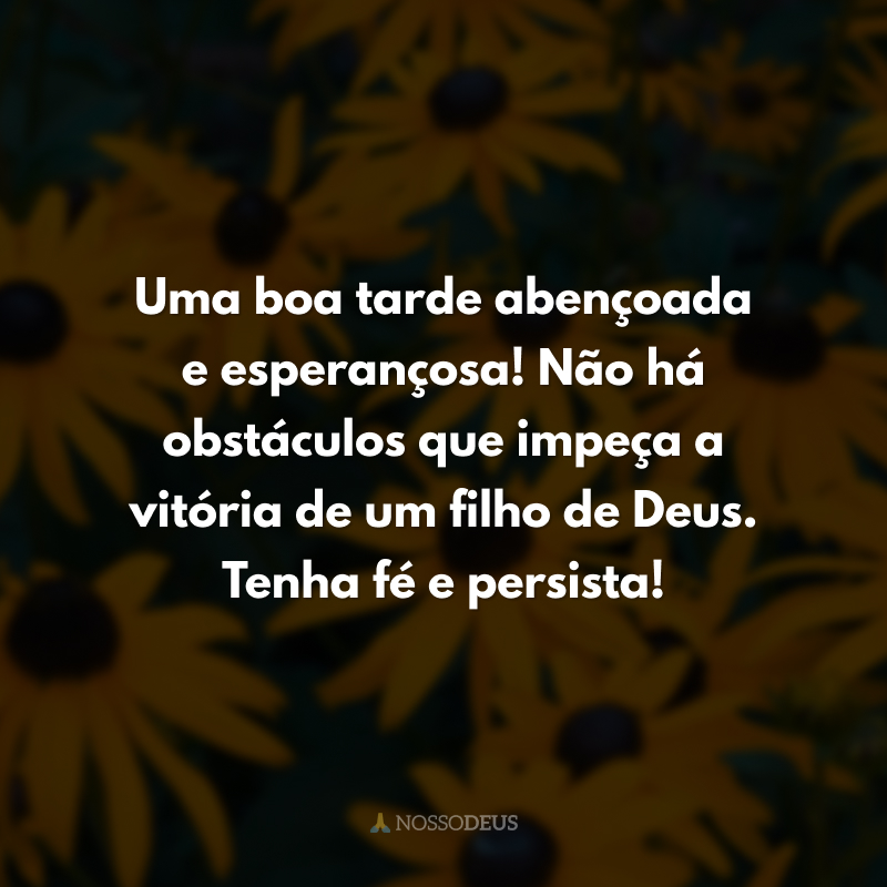 Uma boa tarde abençoada e esperançosa! Não há obstáculos que impeça a vitória de um filho de Deus. Tenha fé e persista! 