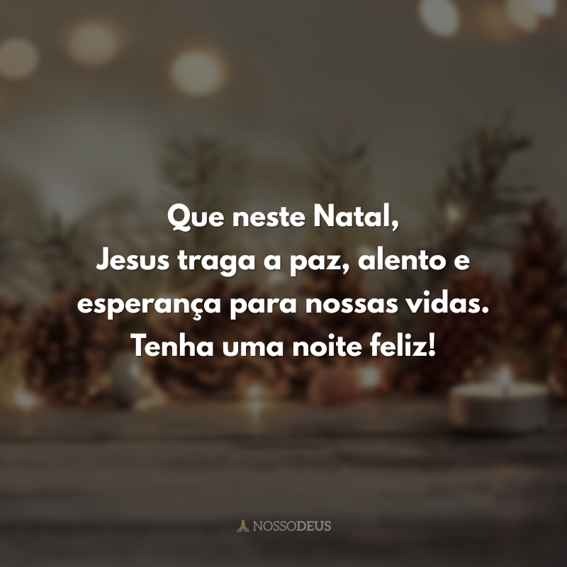 Que neste Natal, Jesus traga a paz, alento e esperança para nossas vidas. Tenha uma noite feliz!