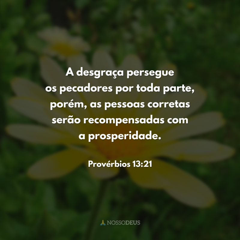 A desgraça persegue os pecadores por toda parte, porém, as pessoas corretas serão recompensadas com a prosperidade. 