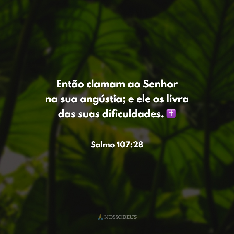Então clamam ao Senhor na sua angústia; e ele os livra das suas dificuldades. ✝️